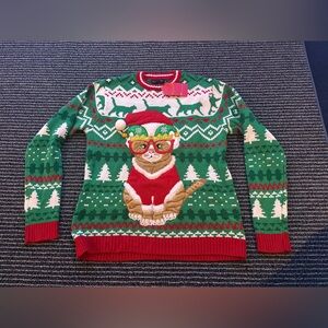 NWT Cat Kitten Glasses Librarian Ugly Xmas Christmas Sweater Medium Blizzard Bay
